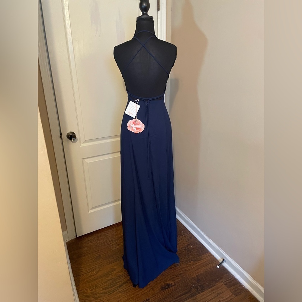 Show Me Your Mumu SIze XXS Godshaw Goddess Gown Strappy Back Rich Navy Crisp - Picture 6 of 10